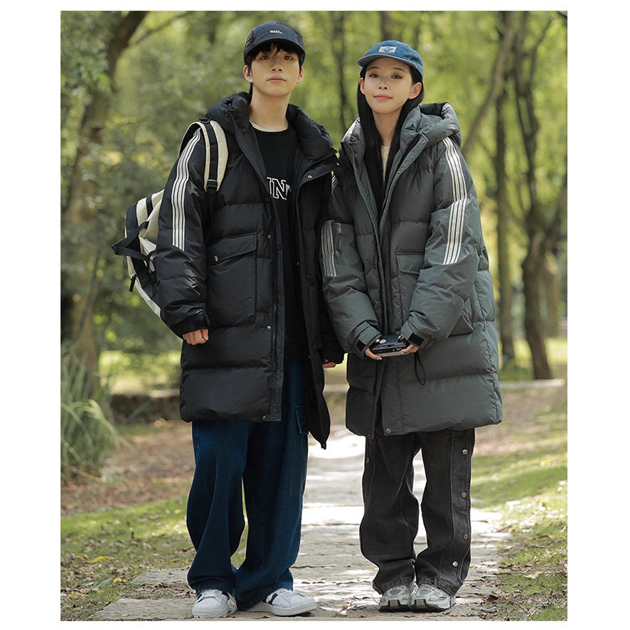 中长款羽绒服男女士冬季新款加厚保暖白鸭绒连帽情侣时尚宽松