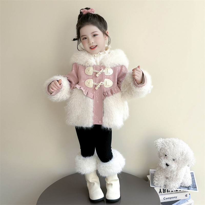 冬装女童皮草加厚毛毛衣外套2025新款儿童冬季卡通公主风宝宝童装