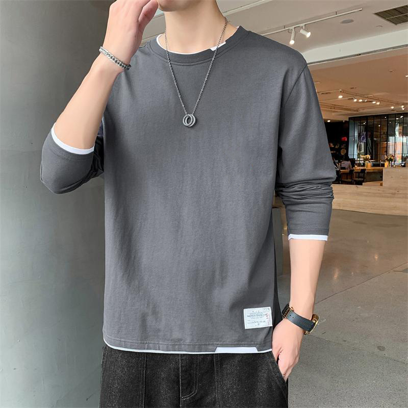 长袖t恤男款纯棉假两件