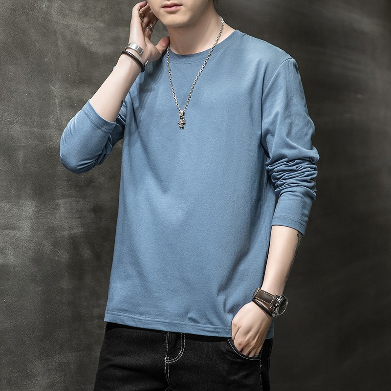 长袖t恤男款纯棉男装纯色男生上衣休闲卫衣单穿百搭男士T恤衣服
