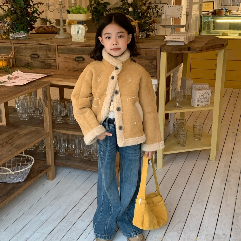 女童皮毛一体大衣2025冬季新款儿童外套加厚保暖冬装女孩上衣童装