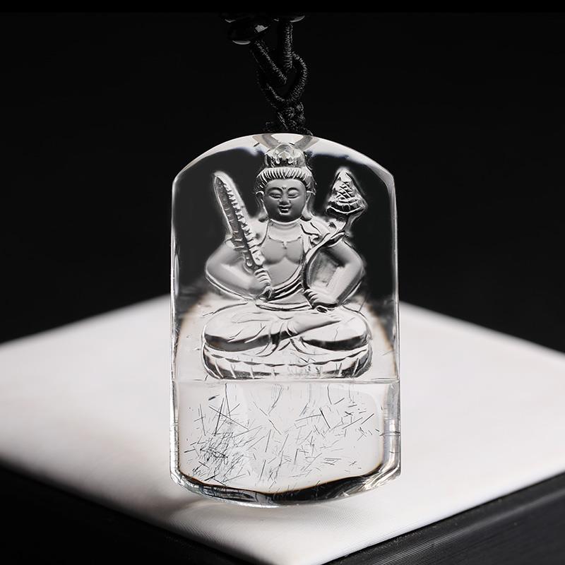 黑发晶本命佛吊坠天然水晶生肖属虎牛护身符虚空藏菩萨佛像守护神