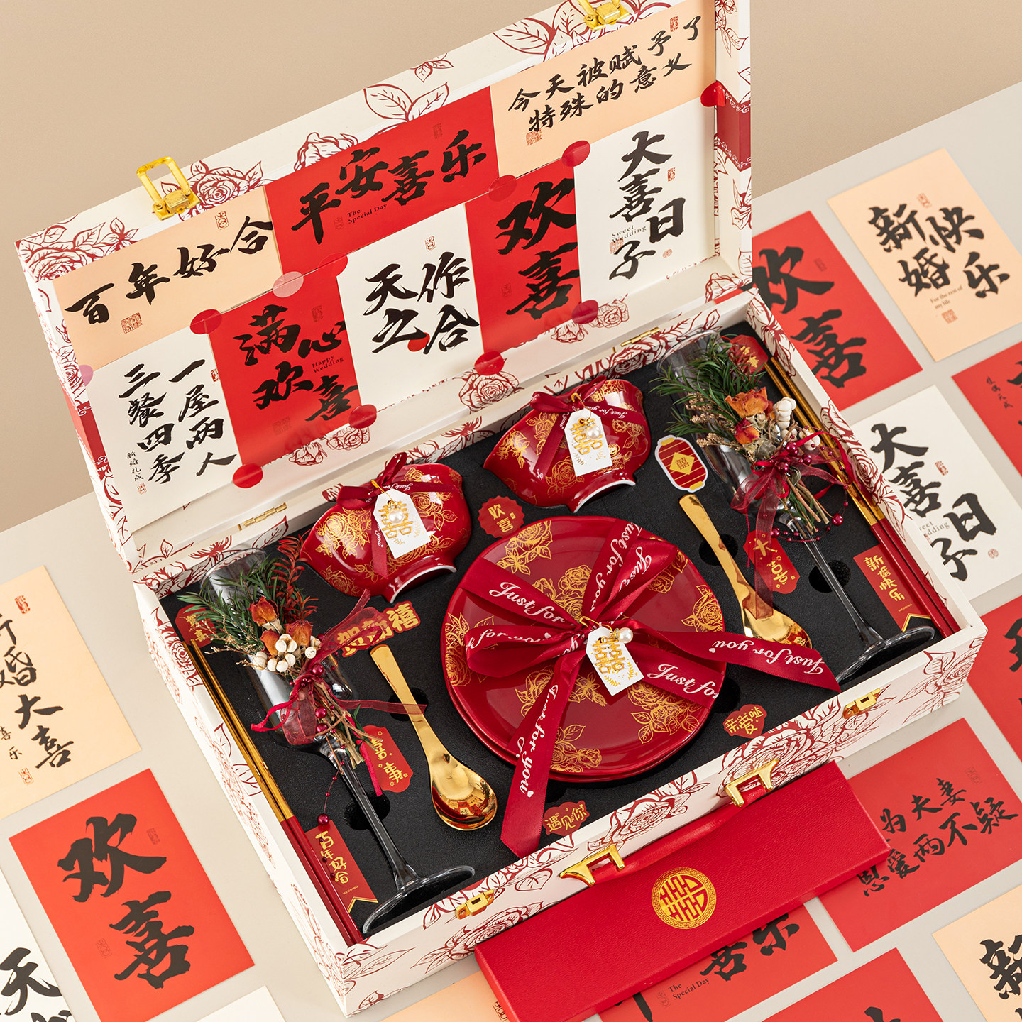 唐呈结婚礼物送新娘订婚送闺蜜高档餐具永生花香槟杯生日伴手礼品