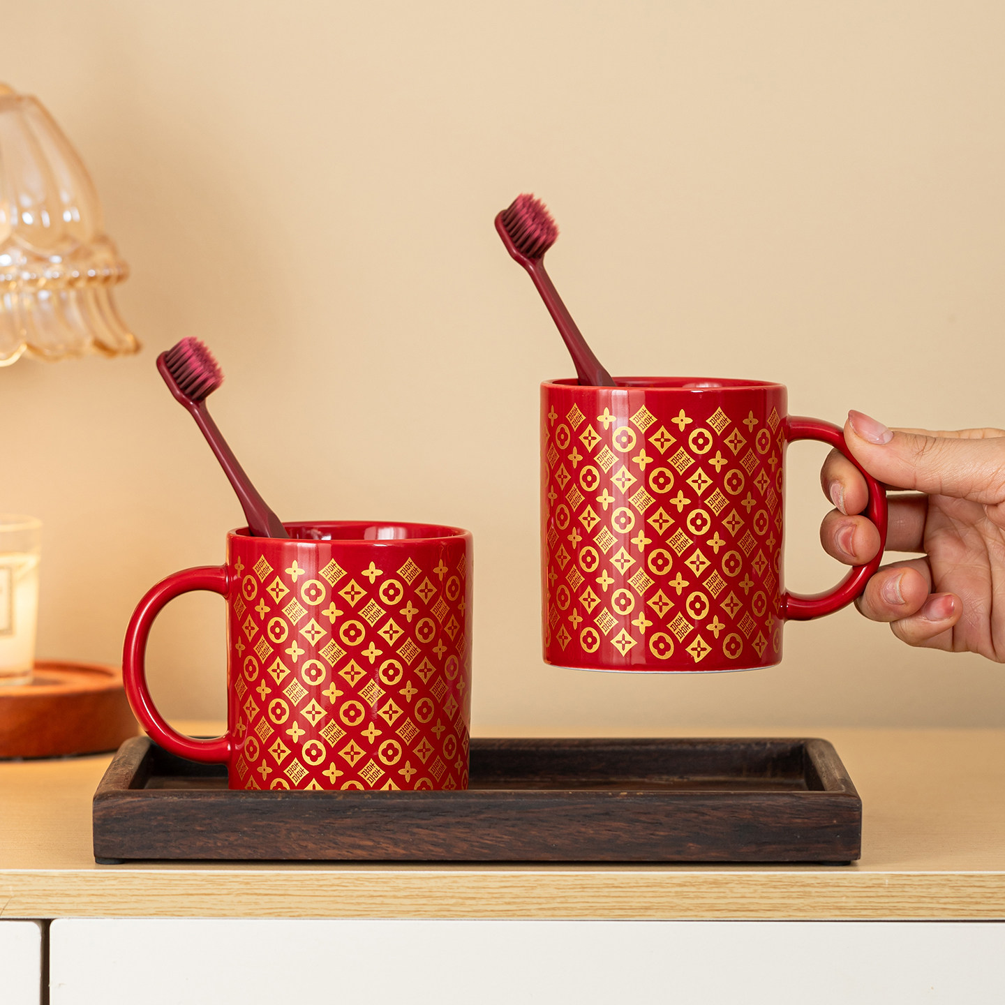 唐呈结婚洗漱杯套装一对新婚情侣刷牙杯子红色陶瓷漱口杯陪嫁用品,家庭/个人清洁工具,洗漱杯,淘宝优惠券,粉丝福利购,淘宝优惠卷