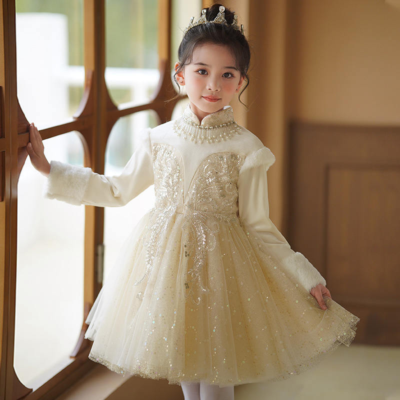 洋气儿童礼服女秋冬加绒女童公主裙冬季连衣裙生日礼服花童