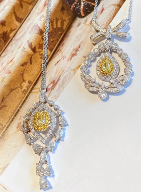 新品椭圆形粉钻项链轻奢小众彩女