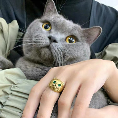 猫猫戒指女法式复古百搭食指戒