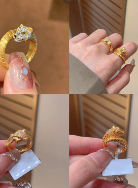 高级感老钱风指尖贵气钻豹戒指