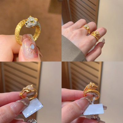 高级感老钱风指尖贵气钻豹戒指