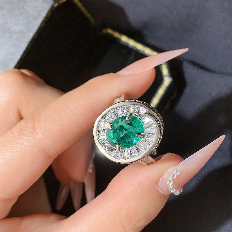 vintage中古风大克拉绿钻女戒醉美霓虹绿仿天然赞比亚祖母绿戒指