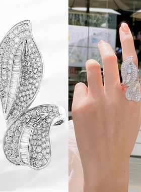 抖音网红克拉戒指女夸张微镶锆石