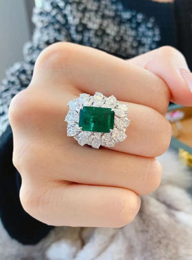 高级感彩宝祖母绿戒指女开口轻奢