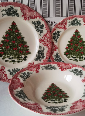 出口欧美JB原单绿色圣诞树系列牛扒盘早餐盘汤盘