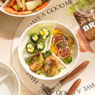 北欧餐具陶瓷正品分格碗三格碗分格盘菜盘创意家用碗配盖饭盒格碗