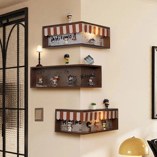 泡泡玛特手办收纳盒转角置物架