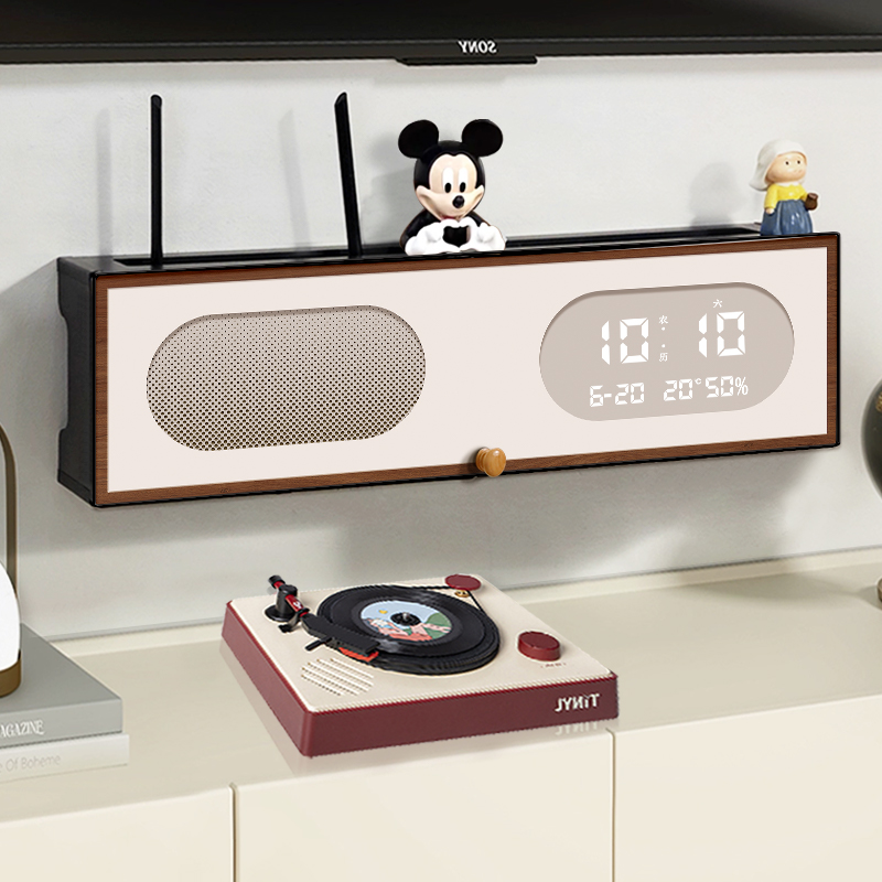 现代简约光猫路由器收纳盒桌面电子时钟遮挡装饰插线板遮丑放置架