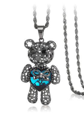 时尚可爱满钻小熊项链长款女