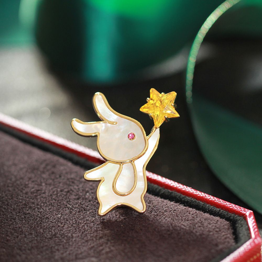 可爱日系摘星星的小兔子胸针个性气质百搭别针防走光扣固定衣服女