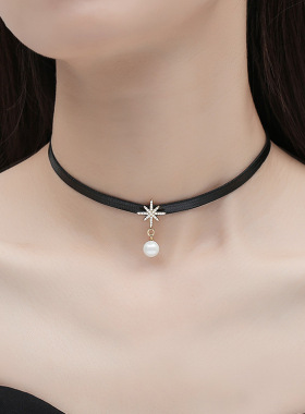 八芒星珍珠项圈女颈带choker