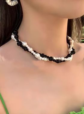 黑白珍珠项链大小错落百搭