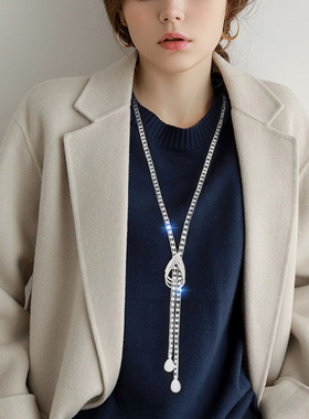 新款大气爪链水滴闪钻毛衣链女