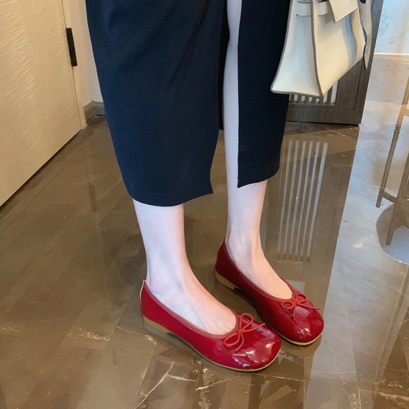 苏茵茵 2024春秋新款百搭温柔圆头蝴蝶结浅口韩版平底单鞋女