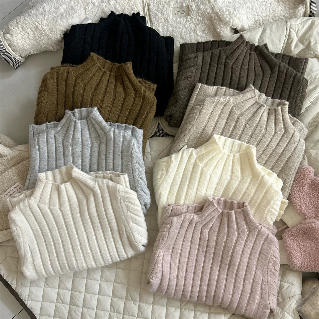 女童毛衣2025秋冬新款男童儿童韩版洋气半高领针织打底衫冬款