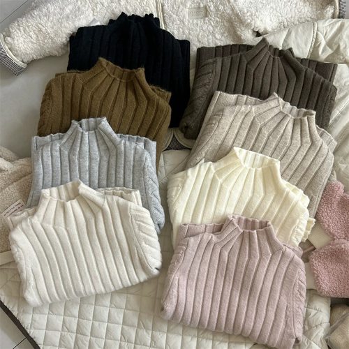 女童毛衣2025秋冬新款男童儿童韩版洋气半高领针织打底衫冬款