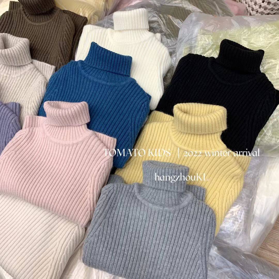 男女童高领毛衣2024冬季百搭软糯保暖打底衫小女孩洋气坑条内搭
