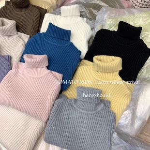 男女童高领毛衣2024冬季百搭软糯保暖打底衫小女孩洋气坑条内搭
