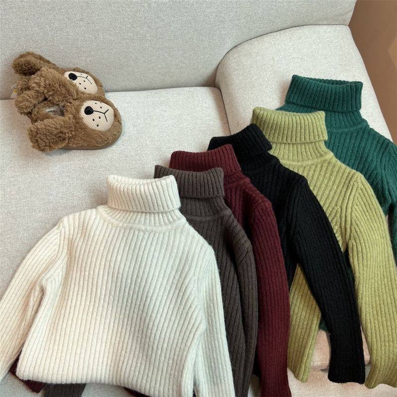 女童黑色高领毛衣儿童男童打底衫洋气秋冬宝宝套头女孩针织衫