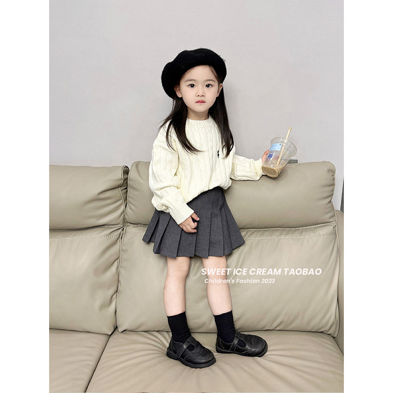 韩版女童毛衣秋装2025新款洋气小女孩圆领针织衫宝宝纯色麻花毛线