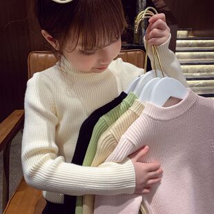 女童毛衣洋气儿童纯色圆领针织打底衫冬装2025新款小女孩内搭上衣