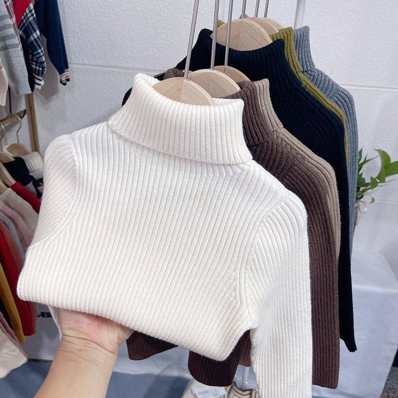 儿童毛衣女款打底衫女宝宝高领套头线衣男童秋冬款纯色针织弹力衫