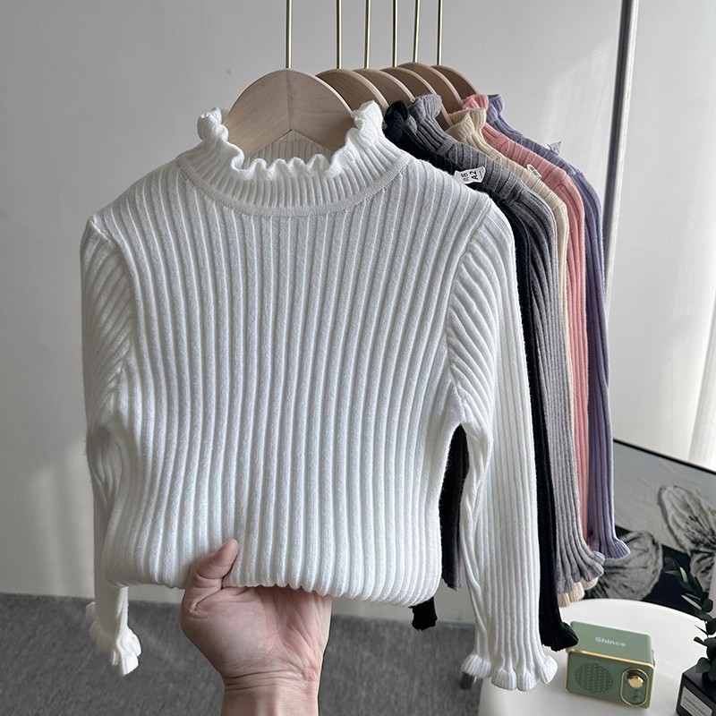 女童洋气长袖针织半高领打底衫