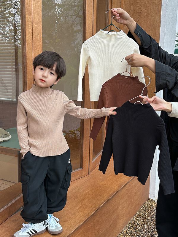男童半高领打底毛衣秋冬2024新款冬季儿童衣服男宝宝打底针织衫