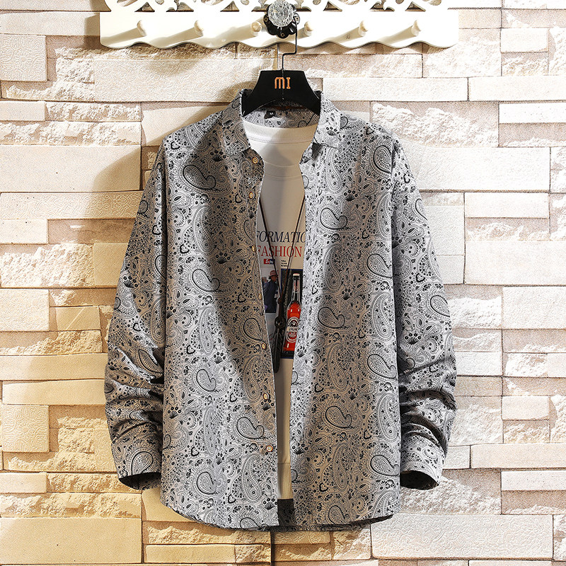 男港风长袖腰果花宽松情侣模特外套大码衬衫欧美街潮日系痞帅网红