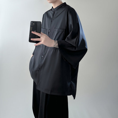 跨境外贸韩版欧美港风街潮痞帅短袖衬衫男女日系宽松半袖潮流外套