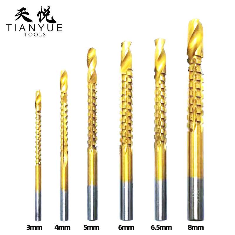 6PC锯齿麻花钻头 高速钢多功能拉槽钻孔锯钻合一木工开孔器套装