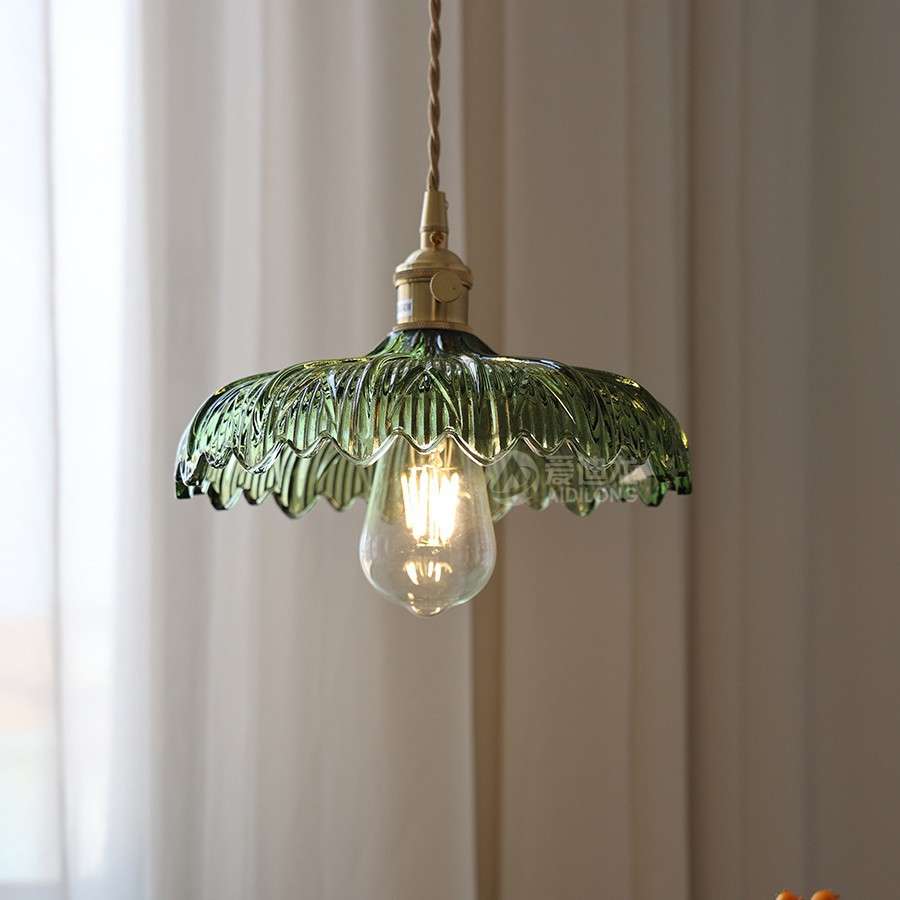 北欧水晶玻璃花朵吊灯 复古黄铜小清新吧台玄关餐吊灯