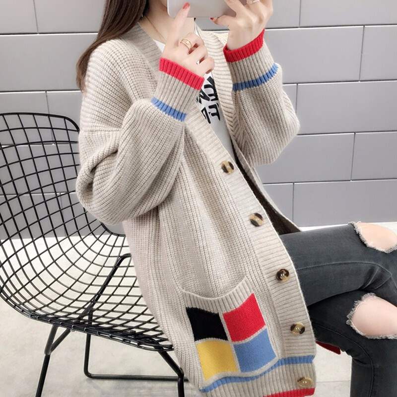 恰凡针织衫女开衫新品春秋装2020新品毛衣毛衫外套女宽松韩版中长