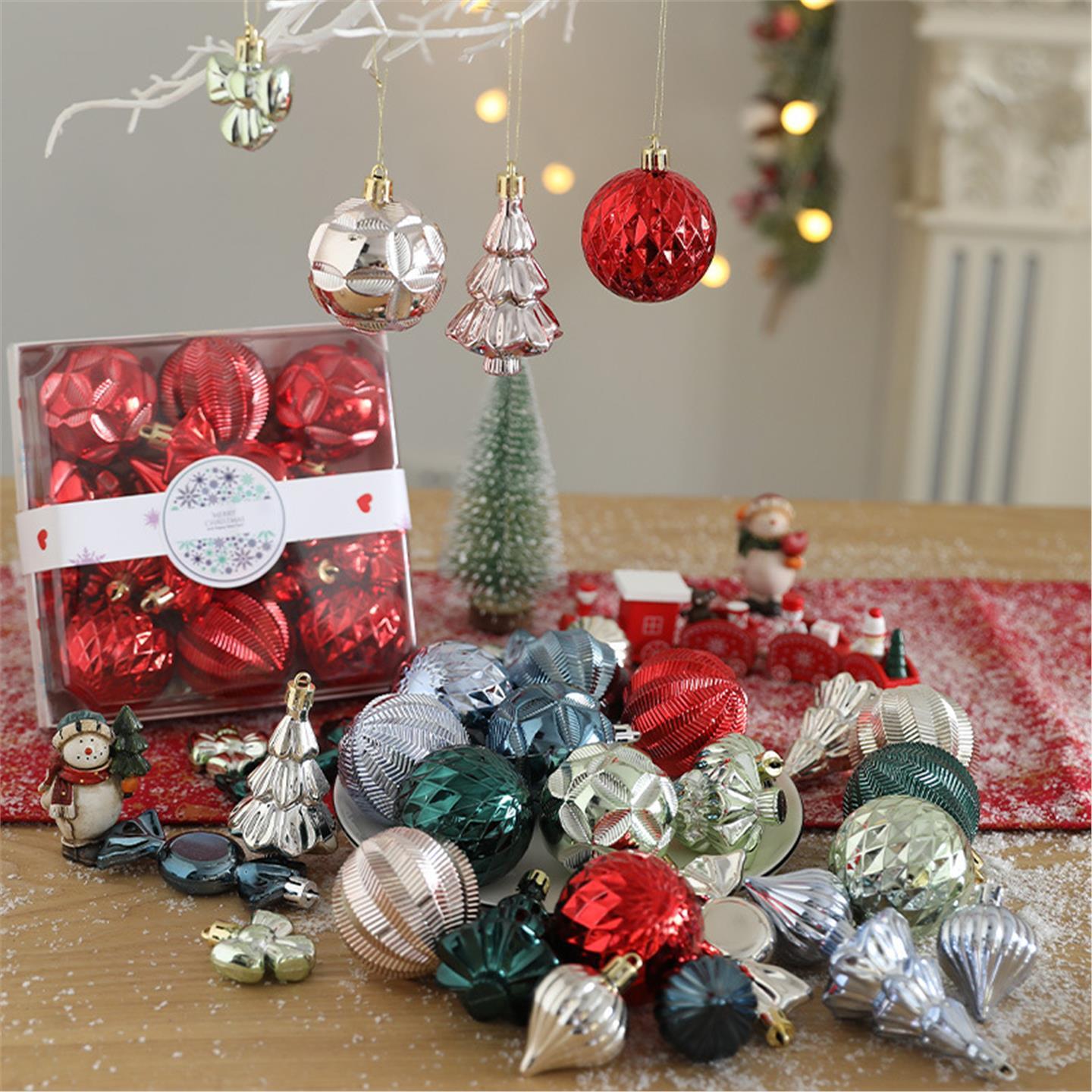 新款圣诞球套装18pcs异形球正方