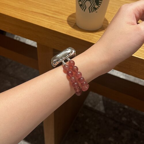 天然水晶草莓晶适用ApplewatchSE苹果手表高级感小众iwatch表带女