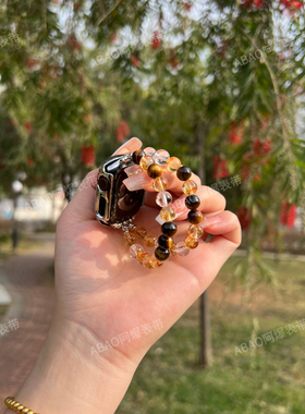 招财黄水晶虎眼石表带适用ApplewatchS10高级女苹果iwatch9手表带