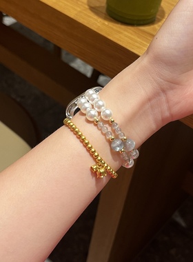 水晶月光石手串适用ApplewatchSE苹果手表弹力绳iwatch表带珍珠女