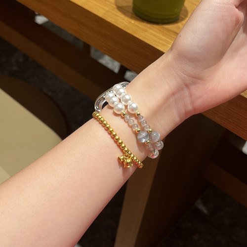 水晶月光石手串适用ApplewatchSE苹果手表弹力绳iwatch表带珍珠女