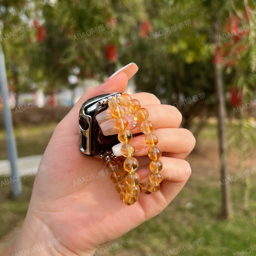 招财天然黄水晶表带适用ApplewatchS10苹果手表iwatch9弹力高级女