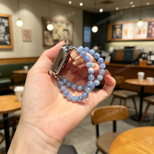 天然蓝晶石表带适用ApplewatchS11苹果轻奢iwatchs10水晶表带女款