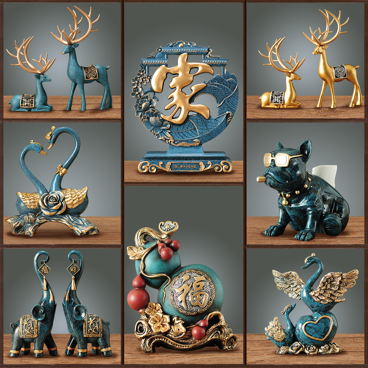 新款 新中式客厅鹿摆件家居客厅电视酒柜玄关花瓶装饰品摆设办公