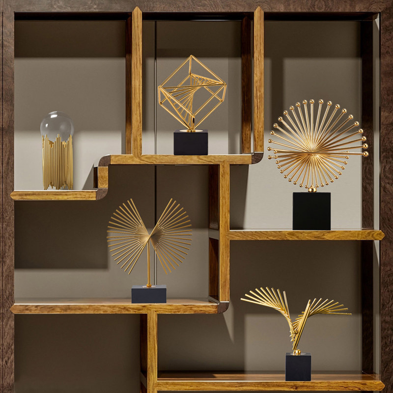 现代轻奢摆件高档金属几何艺术品客厅玄关电视柜创意酒柜乔迁摆设